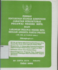 Pedoman penyusunan standar kompetensi jabatan struktural pegawai negeri sipil dan  larangan pegawai negeri sipil menjadi anggota partai politik (PP. No. 37 Tahun 2004)